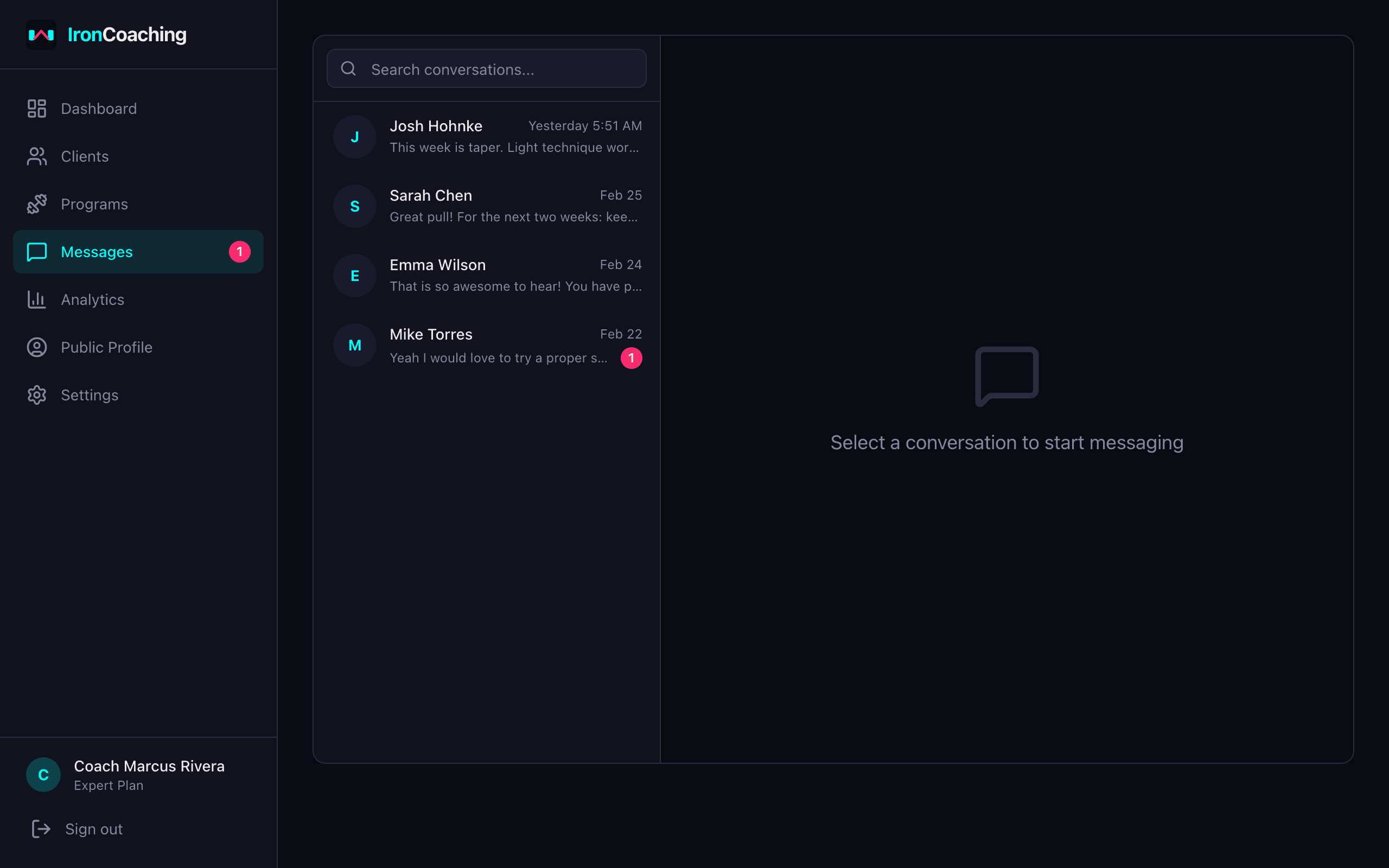 IronCoaching messaging with video feedback capabilities